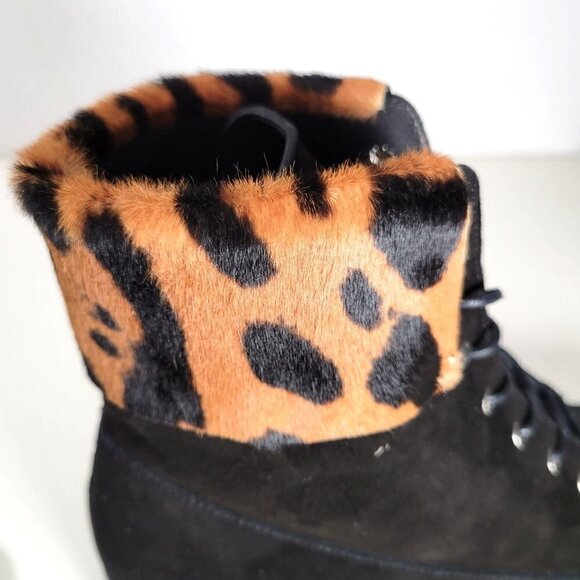 GRIGIO ARANCIO Made In Italy Leopard Laced Up Suede Booties Black  US 8 EU 38 - Picture 16 of 16